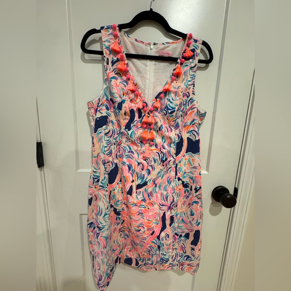Lilly Pulitzer Pink, Navy & Coral Tassel-Trim Shift Dress